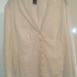 Ann Taylor corset seamed cotton top V Neck button down sz 14